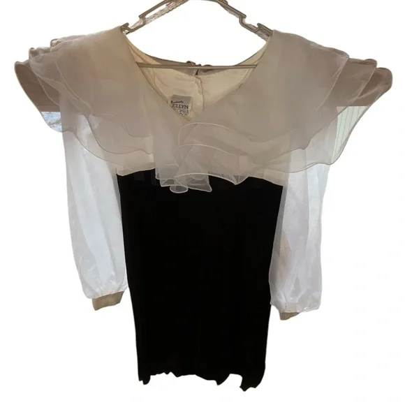 NWT Vintage Cocktail Dress Women’s Size 14 Black White Ruffles Party Holiday 80s - Picture 5 of 10